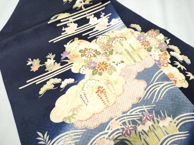 平和屋着物●九寸名古屋帯 駒刺繍 雲重ね松竹梅花文 金彩 正絹 逸品 CABD0480hy
