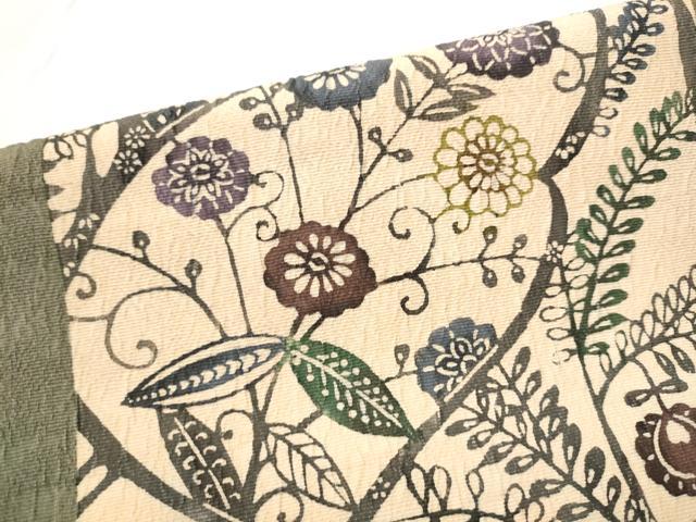 平和屋着物●つけ帯 型染め 花唐草文 正絹 逸品 CABD0492hy