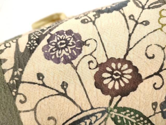 平和屋着物●つけ帯 型染め 花唐草文 正絹 逸品 CABD0492hy