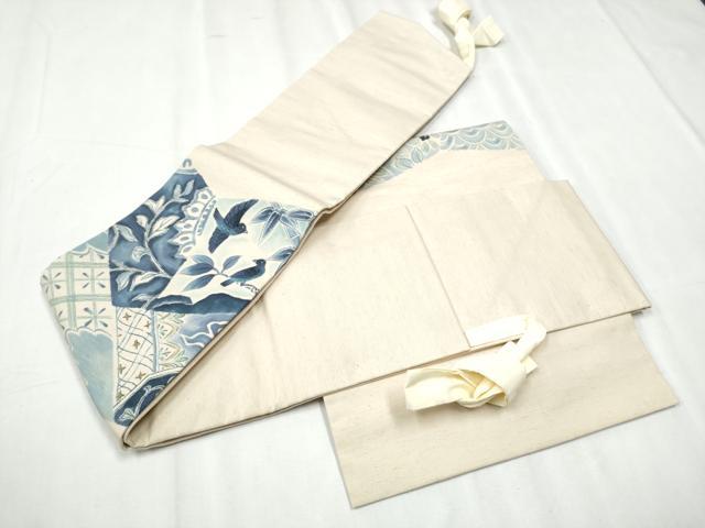 平和屋着物●つけ帯 手描き 紬地 切嵌花鳥風景文 正絹 逸品 CABD0494hy