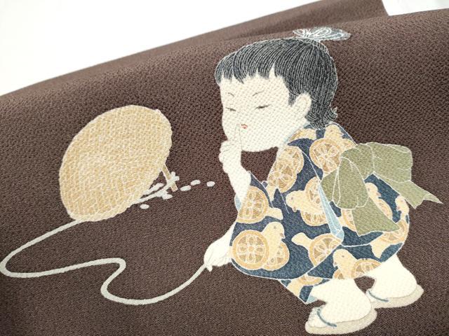 平和屋着物●十日町友禅作家 関口遼一 つけ帯 童子遊び 鬼しぼ縮緬 正絹 逸品 CABD0495hy