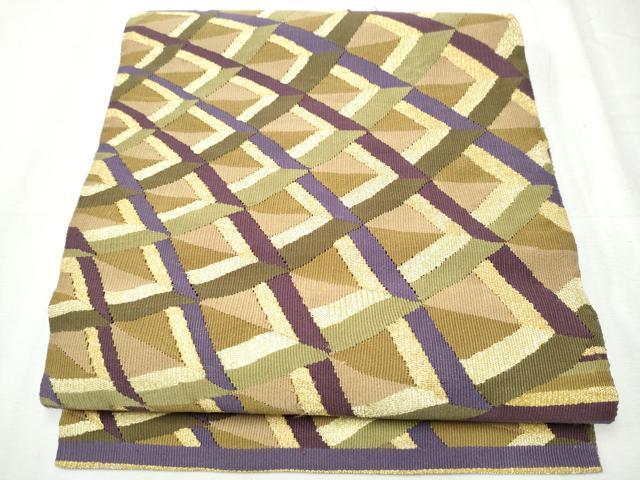 平和屋着物●爪掻き本綴れ つけ帯 幾何学文様 金糸 正絹 逸品 CABD0502hy