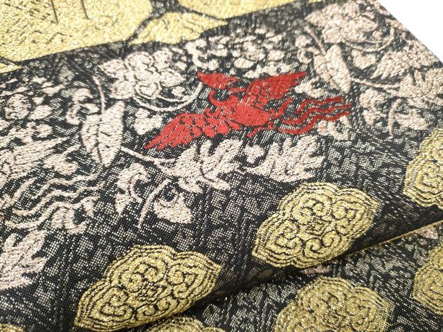 平和屋着物▽両面 太鼓柄袋帯 スリーシーズン 春夏秋 四季縞綴れ 鳳凰花文 金銀糸 正絹 逸品 CABD0511hy