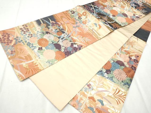 平和屋着物●六通柄袋帯 唐織 能衣秋草紋 金糸 たとう紙・共箱付き 正絹 逸品 CABD0517hy