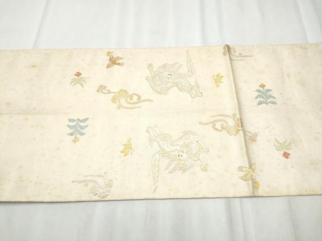 平和屋着物●龍村平蔵製 六通柄 本袋帯 木画獅鳳錦 正絹 逸品 CABD0527hy