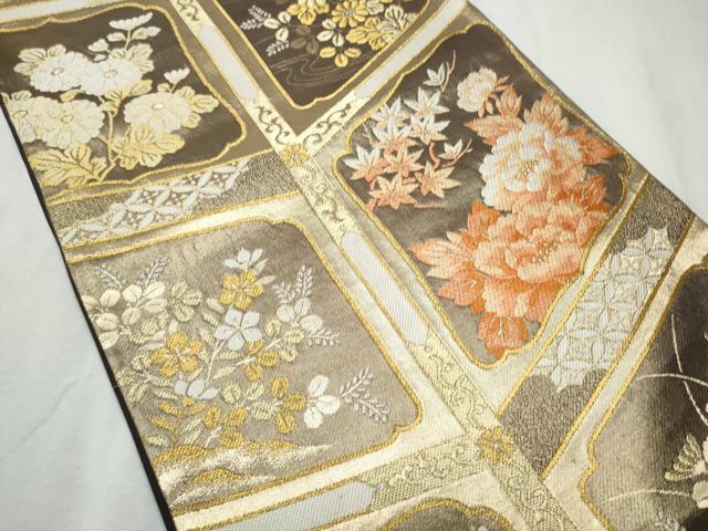 平和屋着物●西陣河村織物謹製・手織り 六通柄袋帯 唐織 吉祥献花文 金糸 正絹 逸品 CABD0538hy