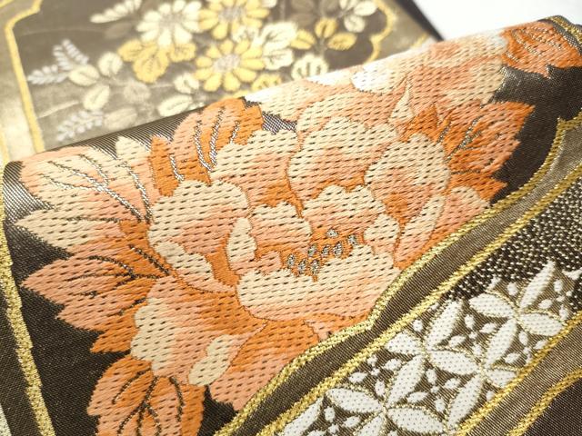 平和屋着物●西陣河村織物謹製・手織り 六通柄袋帯 唐織 吉祥献花文 金糸 正絹 逸品 CABD0538hy