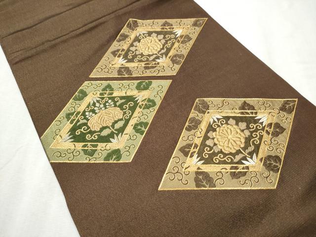 平和屋着物●太鼓柄京袋 本袋帯 駒刺繍 総刺繍 菱花唐草文 金通し地 正絹 逸品 CABD0544hy