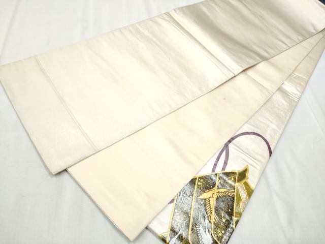 平和屋着物▼太鼓柄袋帯 糸巻き飛鶴文 金銀彩 正絹 逸品 CABD0546hy