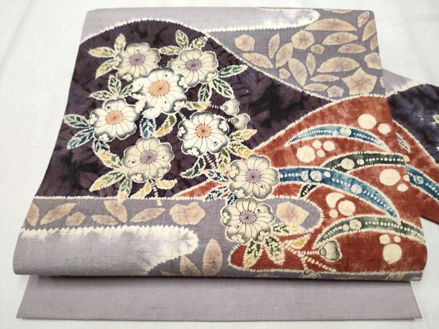 平和屋着物●九寸名古屋帯 作家物 紬地 絞り 辻が花 正絹 逸品 CABD0566hy