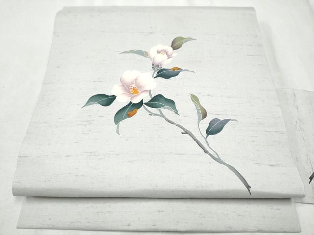 平和屋着物●九寸名古屋帯 友禅 白山紬 枝椿 正絹 逸品 CABD0571hy