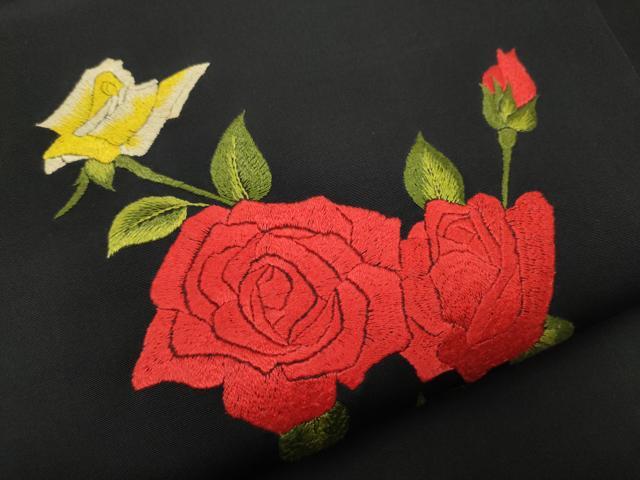 平和屋着物●九寸名古屋帯 総刺繍 薔薇 黒地 正絹 逸品 CABD0588hy