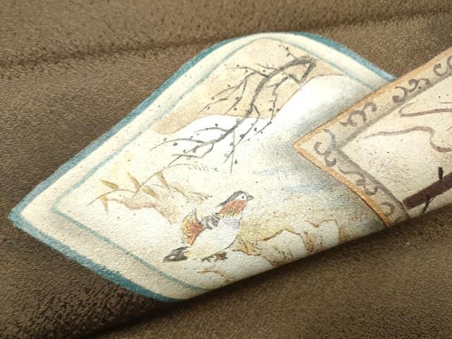 平和屋着物●九寸名古屋帯 色紙重ね花鳥文 正絹 逸品 CABD0589hy