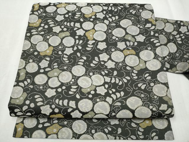 平和屋着物●九寸名古屋帯 草花丸文 正絹 逸品 CABD0591hy