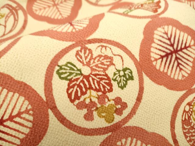 平和屋着物●全通柄 九寸名古屋帯 型染め 風景花鳥文 鬼しぼ縮緬 正絹 逸品 CABD0594hy