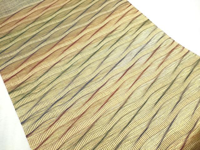 平和屋着物●ひなや工房 くむ・あむ・おる 伊豆蔵明彦 太鼓柄袋帯 よろけ縞 金糸 正絹 逸品 CABD0637hy