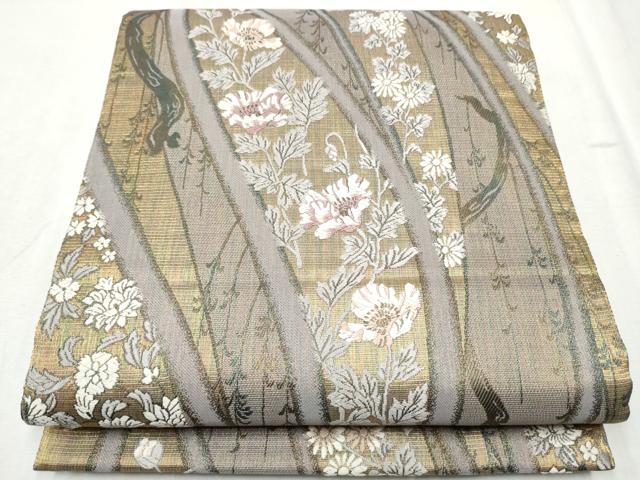 平和屋着物●六通柄袋帯 唐織 枝花文 金糸 正絹 逸品 CABD0649hy