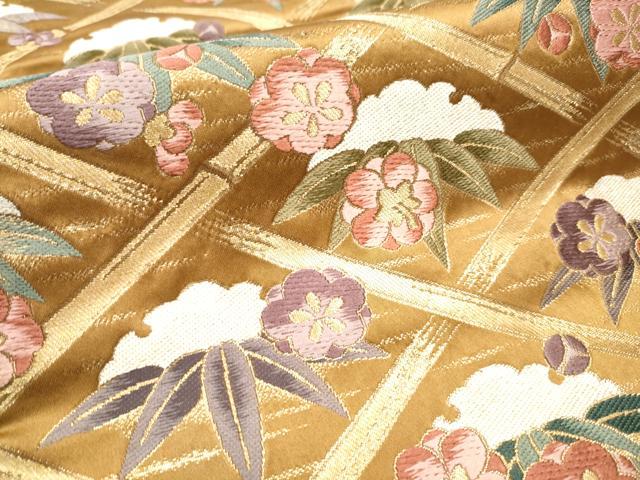 平和屋着物●六通柄袋帯 唐織 雪輪笹梅文 金糸 正絹 逸品 CABD0650hy