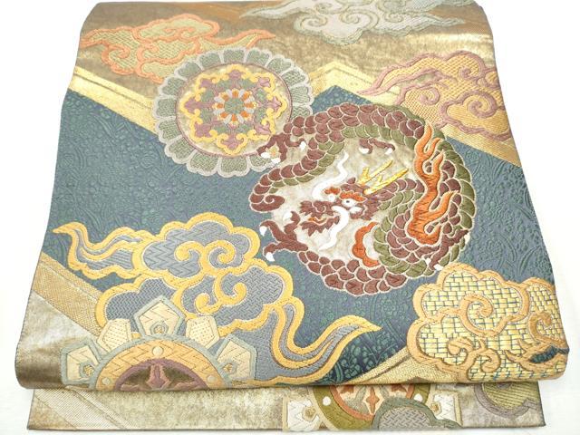 平和屋着物●六通柄袋帯 雲龍 金糸 正絹 逸品 CABD0659hy
