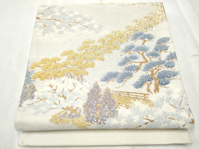 平和屋着物●太鼓柄袋帯 綴れ 風景松文 金銀糸 正絹 逸品 CABD0662hy