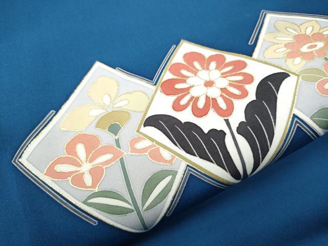 平和屋着物●塩瀬 九寸名古屋帯 菱花文 金彩 正絹 逸品 CABD0668hy