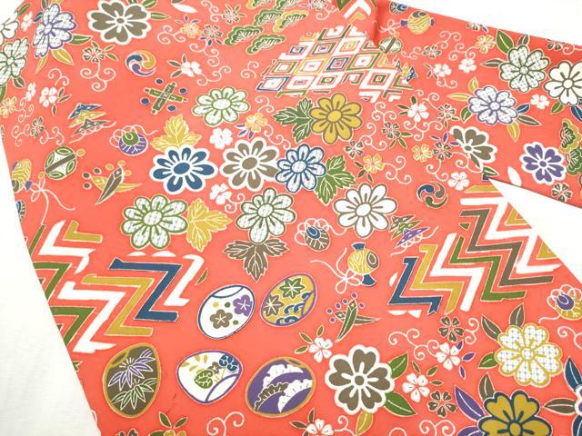 平和屋着物●塩瀬 九寸名古屋帯 型染め 草花文 正絹 逸品 CABD0678hy