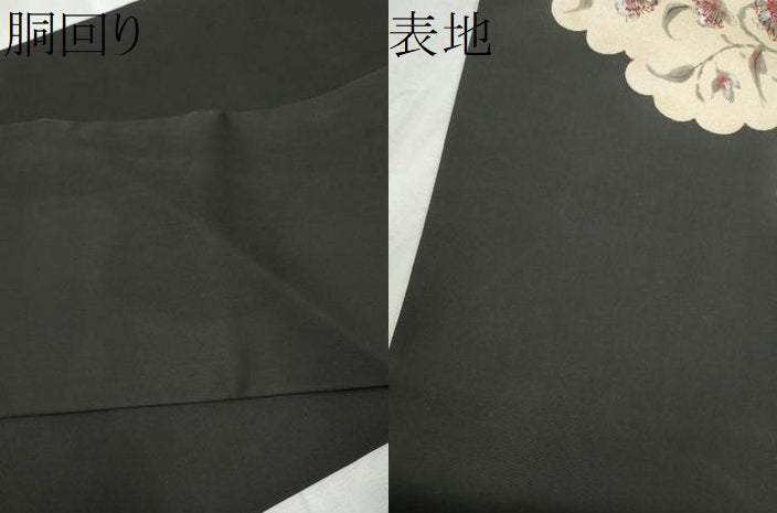 平和屋着物●塩瀬 九寸名古屋帯 手描き 花唐草文 黒地 金彩 正絹 逸品 CABD0687hy