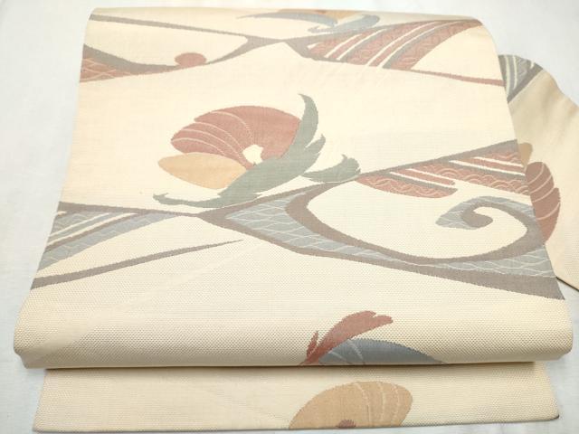 平和屋着物●九寸名古屋帯 流水花文 正絹 逸品 CABD0694hy