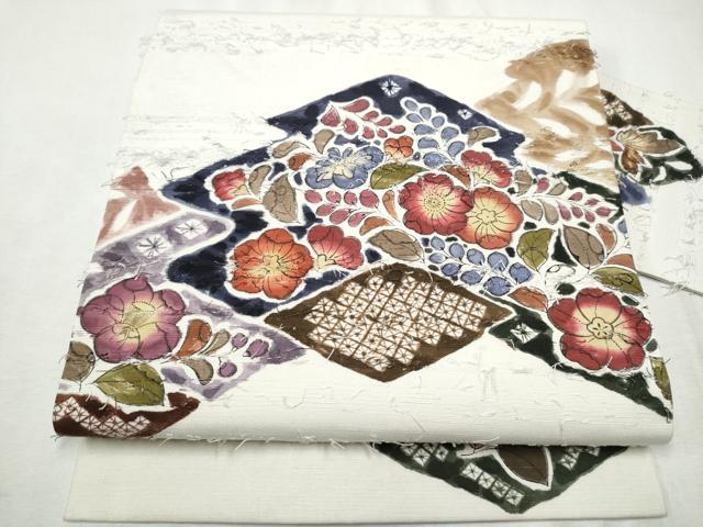 平和屋着物●九寸名古屋帯 髭紬 辻が花 正絹 逸品 CABD0700hy