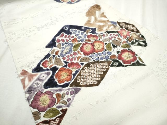 平和屋着物●九寸名古屋帯 髭紬 辻が花 正絹 逸品 CABD0700hy
