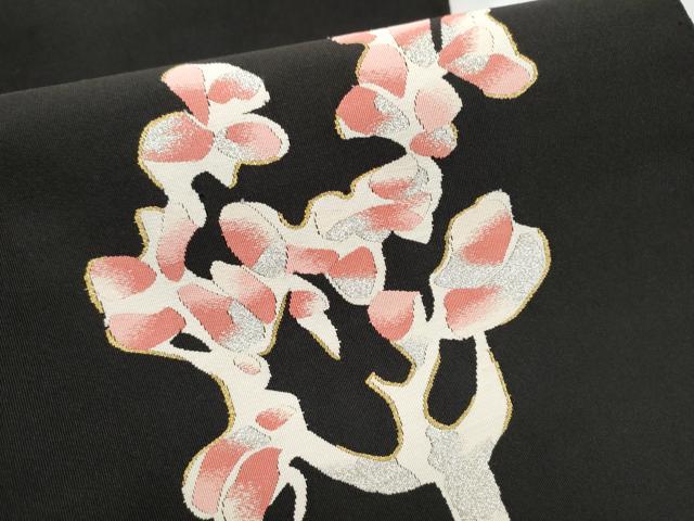 平和屋着物●爪掻き本綴れ 八寸名古屋帯 枝葉文 黒地 金銀糸 正絹 逸品 CABD0710hy