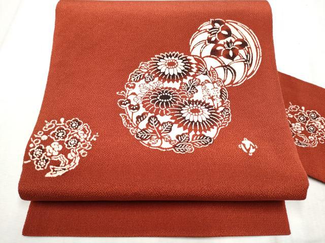 平和屋着物●九寸名古屋帯 作家物 草木手染 草花丸文 鬼しぼ縮緬 正絹 逸品 CABD0713hy