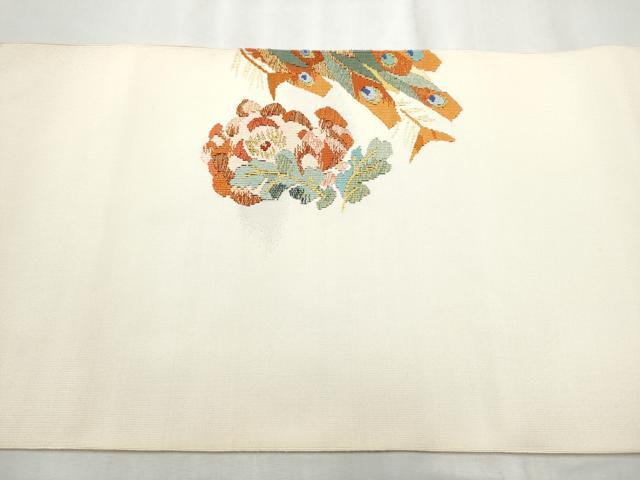 平和屋着物●爪掻き本綴れ 八寸名古屋帯 孔雀花文 金糸 正絹 逸品 CABD0721hy