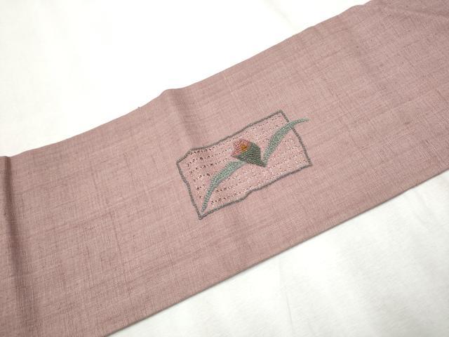 平和屋着物●中国三大刺繍 スワトウ相良刺繍 九寸名古屋帯 紬地 色紙孔雀花文 正絹 逸品 CABD0723hy