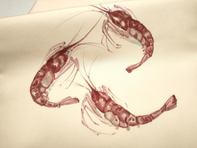 平和屋着物●塩瀬 九寸名古屋帯 作家物 手描き ろうけつ染 海老 正絹 逸品 CABD0726hy