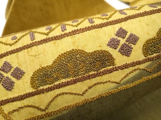 平和屋着物●中国三大刺繍 スワトウ相良刺繍 総刺繍 九寸名古屋帯 紬地 吉祥花文 正絹 逸品 CABD0738hy