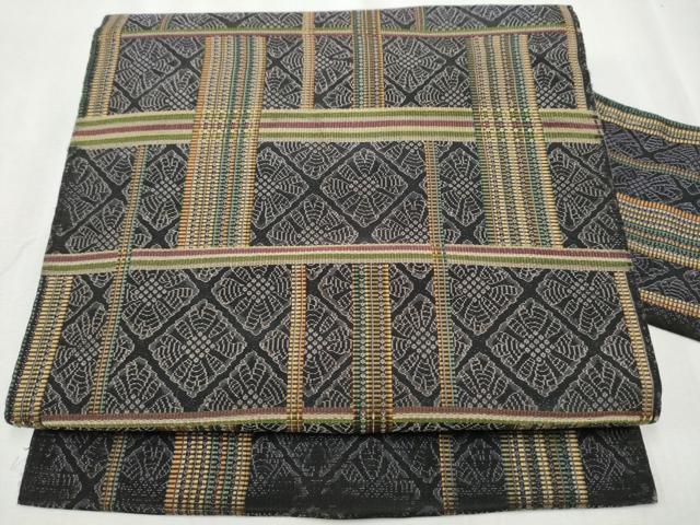 平和屋着物●九寸名古屋帯 格子花文 正絹 逸品 CABD0751hy