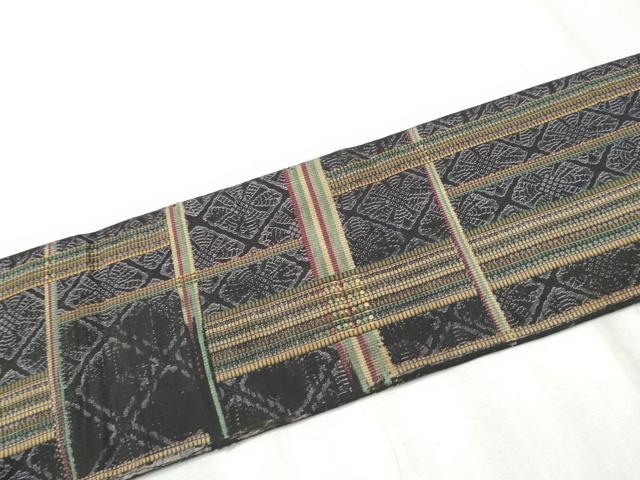 平和屋着物●九寸名古屋帯 格子花文 正絹 逸品 CABD0751hy