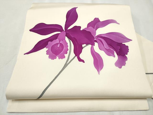 平和屋着物●塩瀬 九寸名古屋帯 ろうけつ染 枝花文 正絹 逸品 CABD0766hy