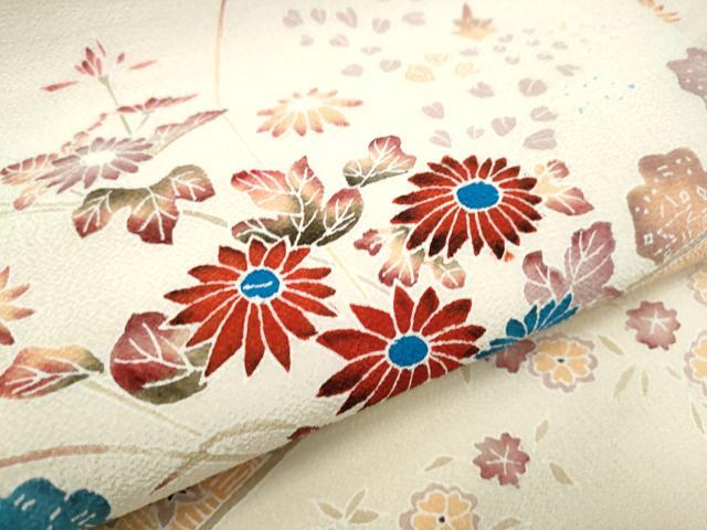 平和屋着物●九寸名古屋帯 型染め 舞花文 鬼しぼ縮緬 正絹 逸品 CABD0767hy