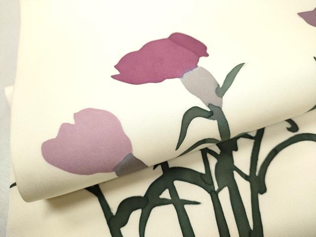 平和屋着物●日展染色作家 高久空木 ろうけつ染 塩瀬 九寸名古屋帯 草花文 正絹 逸品 CABD0771hy