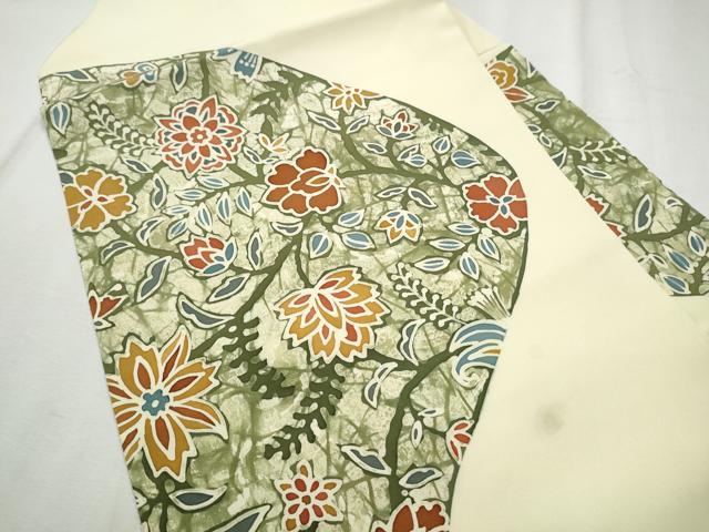 平和屋着物●塩瀬 九寸名古屋帯 作家物 型染め 更紗花文 正絹 逸品 CABD0781hy