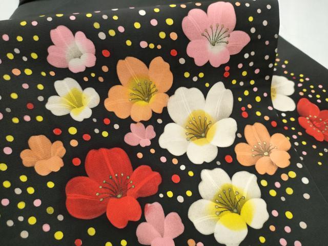 平和屋着物●塩瀬 九寸名古屋帯 舞花文 黒地 金彩 正絹 逸品 CABD0783hy