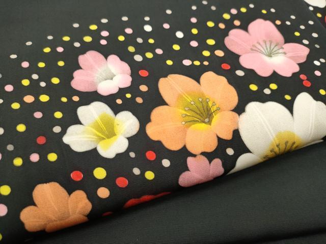 平和屋着物●塩瀬 九寸名古屋帯 舞花文 黒地 金彩 正絹 逸品 CABD0783hy