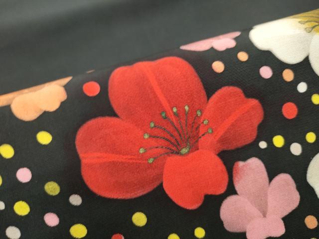 平和屋着物●塩瀬 九寸名古屋帯 舞花文 黒地 金彩 正絹 逸品 CABD0783hy