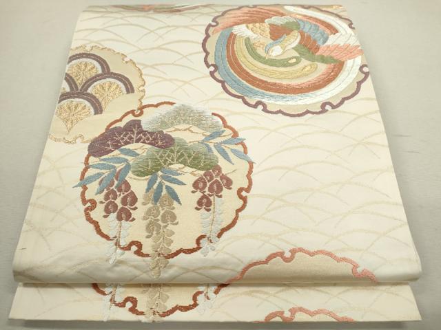 平和屋着物◎六通柄袋帯 唐織 雪輪鳳凰草花文 金糸 正絹 逸品 CABD0805ze