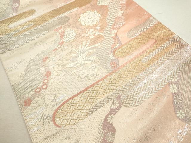 平和屋着物◎六通柄袋帯 唐織 エ霞鳳凰吉祥花文 金銀糸 正絹 逸品 CABD0818ze