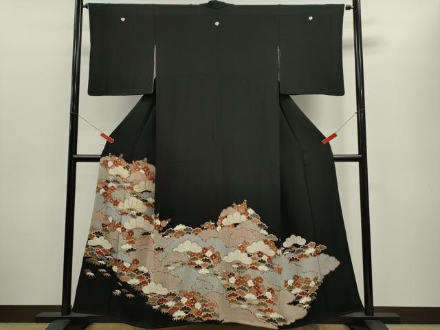 平和屋着物■豪華黒留袖 駒刺繍 松梅文 金彩 正絹 逸品 CABD0942ze