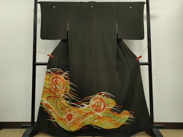 平和屋着物■豪華黒留袖 駒刺繍 鏡浦鳳凰花文 金彩 正絹 逸品 CABD0944ze