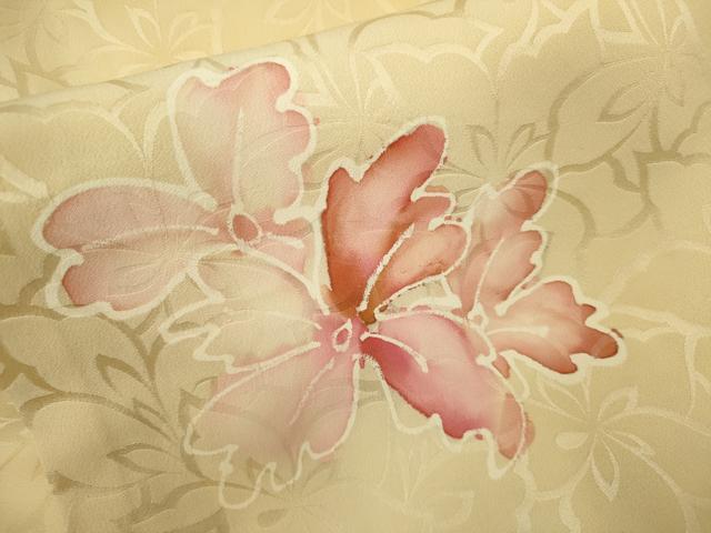 平和屋着物▼上質な小紋 手描き 舞花文 暈し染め 正絹 逸品 CABD0994ze